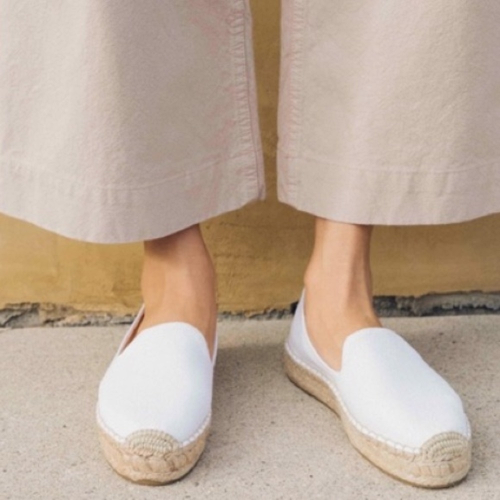White Soludos Canvas Platform Smoking Slipper